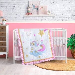 Unicorn Crib Bedding 3-Piece Set – Like New, Ultra Soft & Adorable 🦄💖